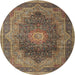 Round Traditional Copper Green Medallion Rug, tr1901