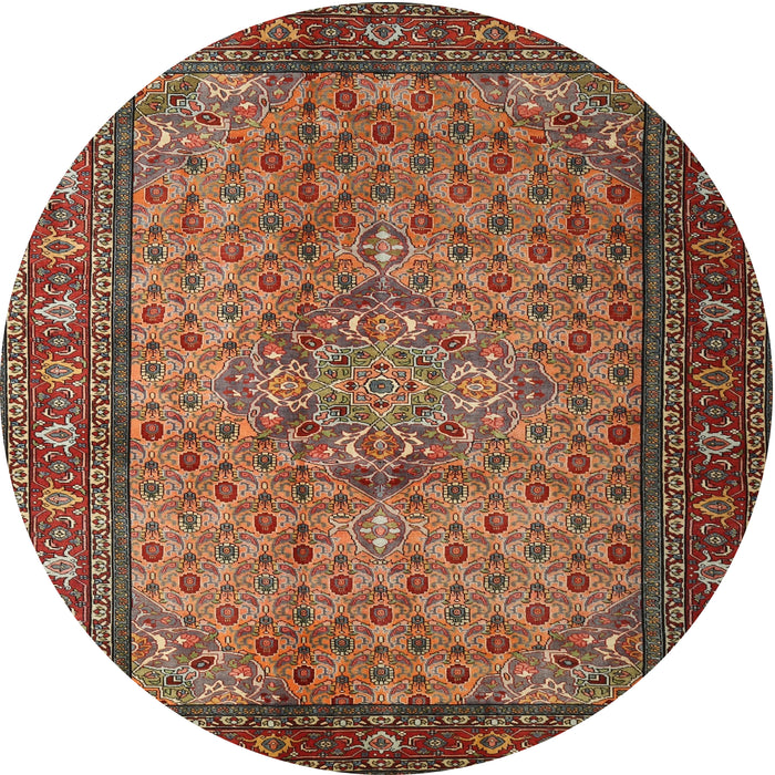 Round Traditional Saffron Red Persian Rug, tr1904