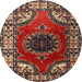 Round Traditional Saffron Red Medallion Rug, tr1919