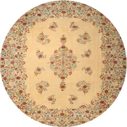 Round Traditional Chrome Gold Yellow Medallion Rug, tr1927