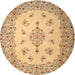 Round Traditional Chrome Gold Yellow Medallion Rug, tr1927