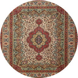 Round Traditional Camel Brown Medallion Rug, tr1929
