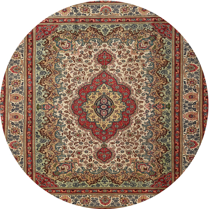 Round Traditional Camel Brown Medallion Rug, tr1929