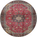 Round Traditional Brown Red Medallion Rug, tr1934