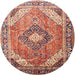 Round Traditional Fire Brick Red Persian Rug, tr195