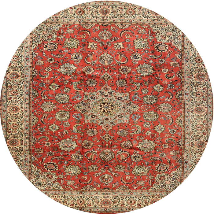 Round Traditional Sand Brown Medallion Rug, tr1961