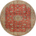 Round Traditional Sand Brown Medallion Rug, tr1961