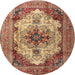 Round Traditional Sand Brown Persian Rug, tr1965