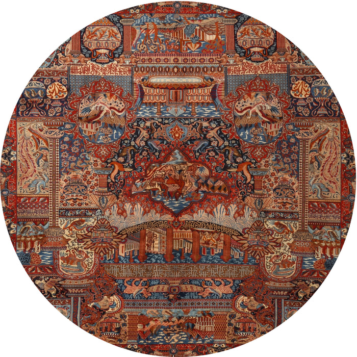 Round Traditional Saffron Red Animal Rug, tr1967
