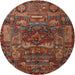 Round Traditional Saffron Red Animal Rug, tr1967