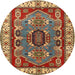 Round Traditional Fire Brick Red Geometric Rug, tr1987