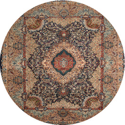 Round Traditional Camel Brown Medallion Rug, tr19