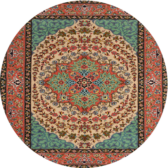 Round Traditional Saffron Red Persian Rug, tr1