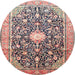 Round Traditional Light French Beige Brown Medallion Rug, tr200