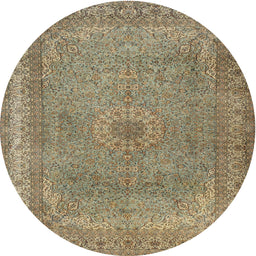 Square Machine Washable Traditional Brown Green Rug, wshtr2013