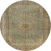 Round Traditional Brownish Green Persian Rug, tr2013