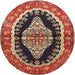 Round Traditional Red Medallion Rug, tr2023