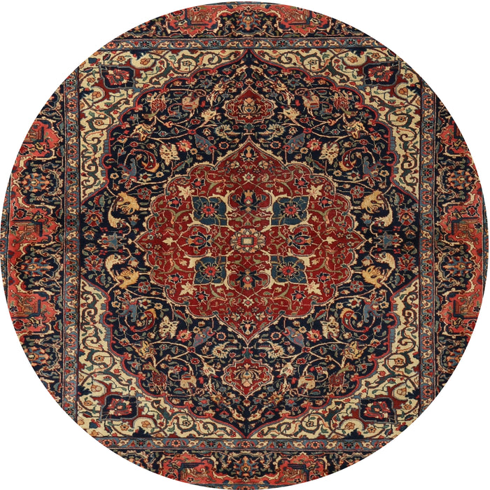 Round Traditional Dark Gold Brown Persian Rug, tr2024