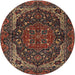 Round Traditional Dark Gold Brown Persian Rug, tr2024