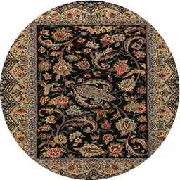 Square Machine Washable Traditional Black Brown Rug, wshtr2036