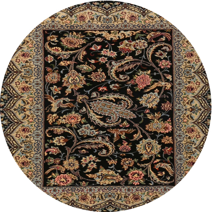 Round Traditional Black Brown Persian Rug, tr2036
