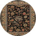 Round Traditional Black Brown Persian Rug, tr2036