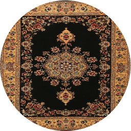 Round Traditional Black Brown Medallion Rug, tr2037