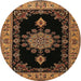 Round Traditional Black Brown Medallion Rug, tr2037