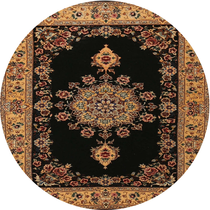 Square Machine Washable Traditional Black Brown Rug, wshtr2037
