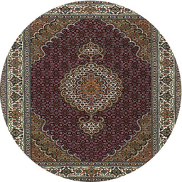 Round Traditional Khaki Green Medallion Rug, tr2038