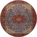 Round Traditional Saffron Red Medallion Rug, tr2040