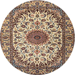 Round Traditional Reddish Brown Medallion Rug, tr2041