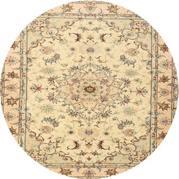 Round Traditional Brown Gold Persian Rug, tr2045