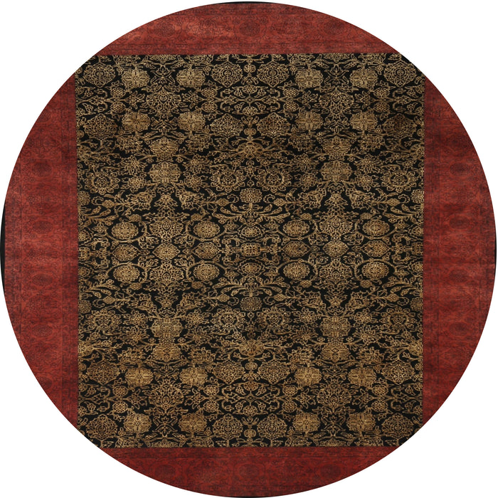 Round Traditional Dark Sienna Brown Persian Rug, tr2079