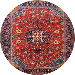 Round Traditional Dark Almond Brown Medallion Rug, tr2096