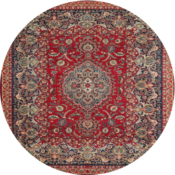 Round Traditional Orange Salmon Pink Medallion Rug, tr20