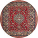 Round Traditional Orange Salmon Pink Medallion Rug, tr20