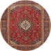 Round Traditional Orange Brown Medallion Rug, tr2123