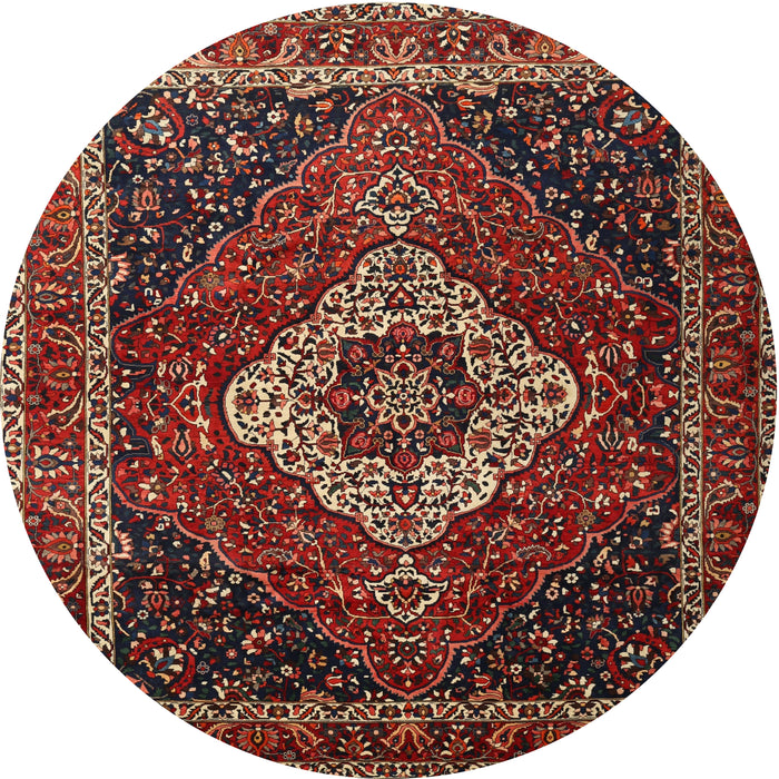 Round Traditional Saffron Red Medallion Rug, tr2135