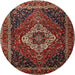 Round Traditional Saffron Red Medallion Rug, tr2135