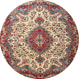 Round Traditional Light French Beige Brown Medallion Rug, tr2136
