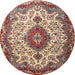 Round Traditional Light French Beige Brown Medallion Rug, tr2136