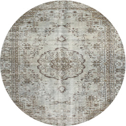 Round Traditional Khaki Green Persian Rug, tr2137