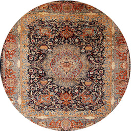 Round Traditional Light Copper Gold Persian Rug, tr213