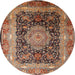 Round Traditional Light Copper Gold Persian Rug, tr213