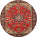 Round Traditional Orange Salmon Pink Medallion Rug, tr2149