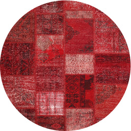 Round Traditional Red Patchwork Rug, tr2156