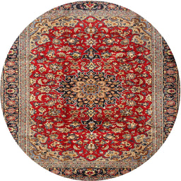 Round Traditional Saffron Red Medallion Rug, tr2157
