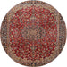 Round Traditional Saffron Red Medallion Rug, tr2160