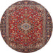 Round Traditional Saffron Red Medallion Rug, tr2161